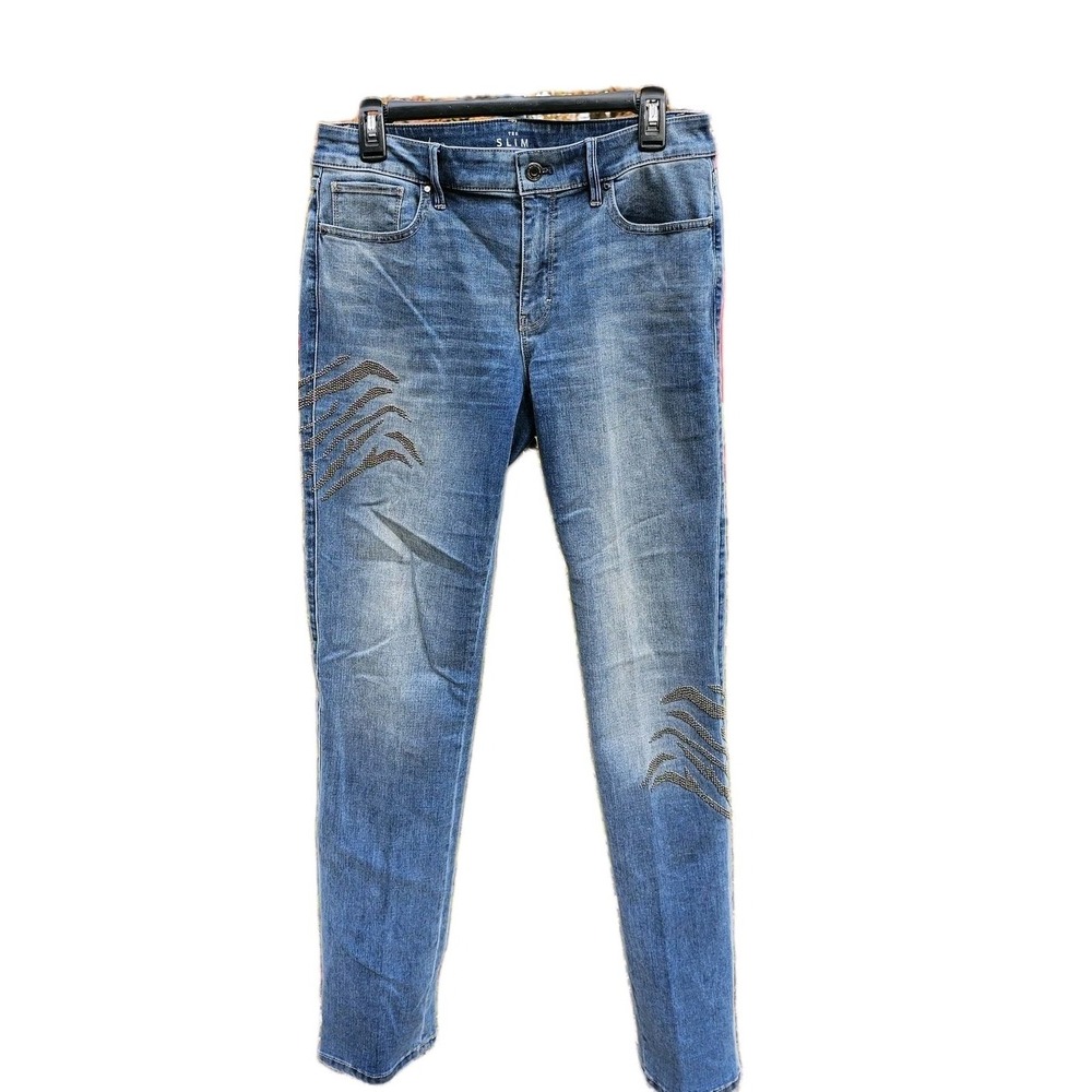 White House Black Market Women's Jeans Size 10 Medium Blue Beaded Slim Straight
